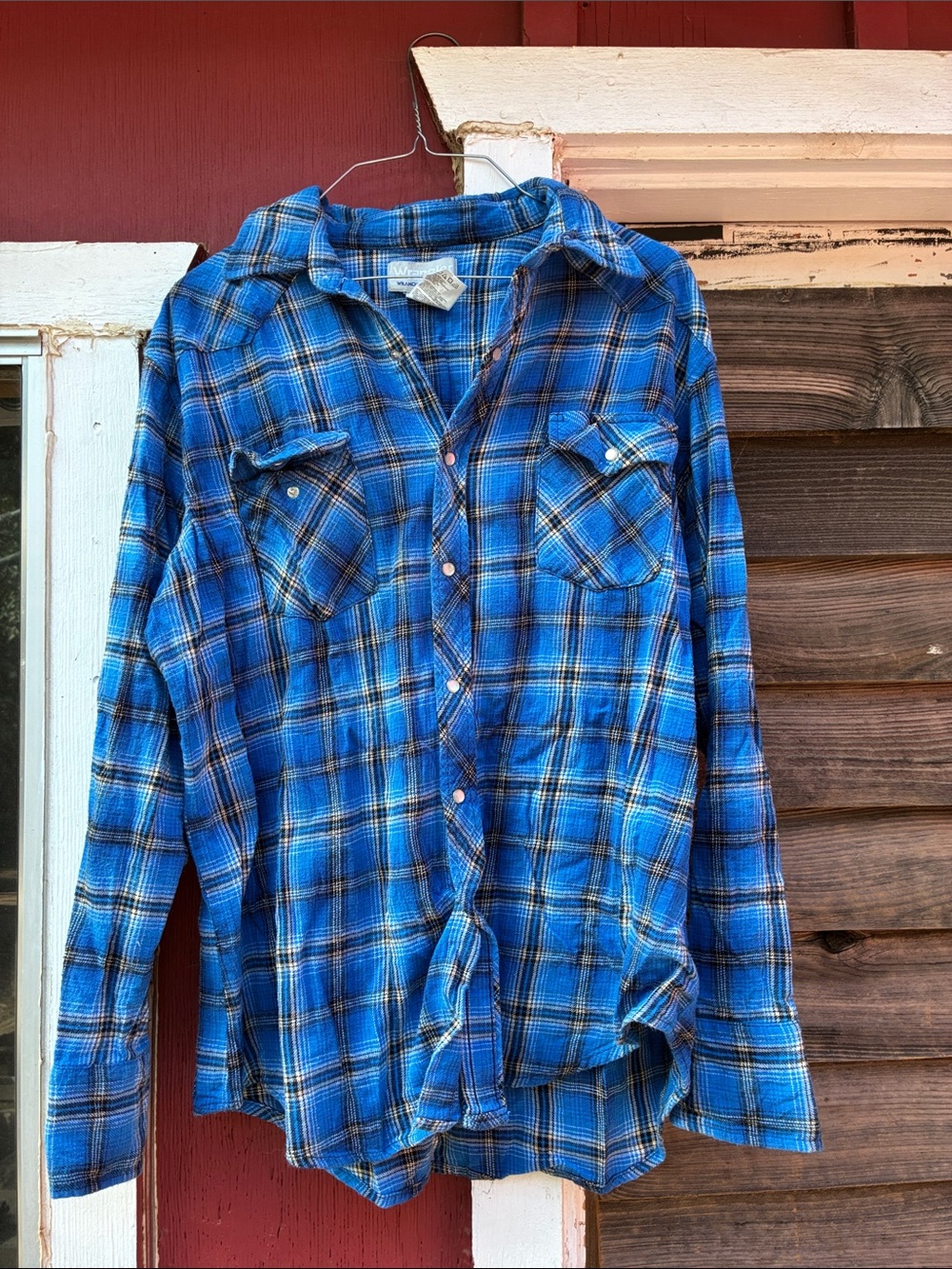 Wrangler Blue Plaid Button-Down Shirt